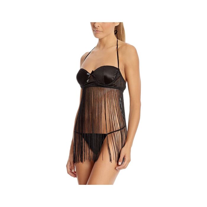 Corpo roxo modelo Manila - Conjunto de lingerie preta com detalhes de franjas