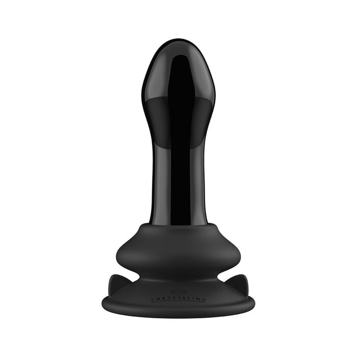 Vibrador de vidro com ventosa e controle remoto Pluggy - recarregável - 10 velocidades - preto