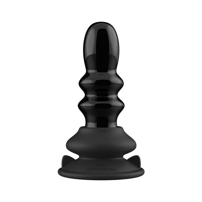 Vibrador de vidro com saliências com copo de sucção e controle remoto - Preto