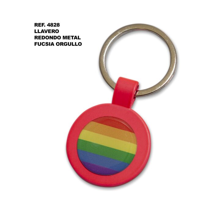 Chaveiro redondo de metal fúcsia com bandeira Orgulho LGBT - Sex Shop