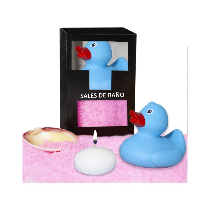 Conjunto de sais de banho rosa de 150g com pato de banheira, vela e concha