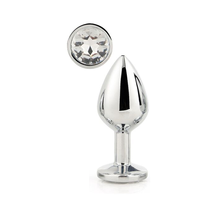Plug anal médio de alumínio com jóia preciosa - Prata