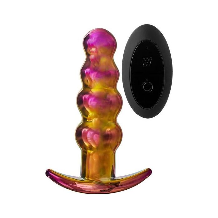 Glamour Glass Remote Vibe Beaded Plug - 10 funções de vibração, controle remoto sem fio