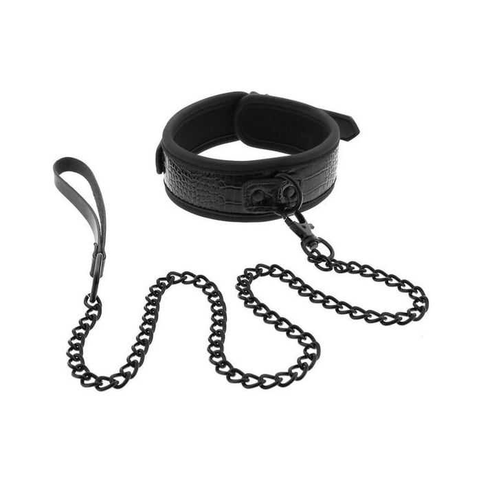 Coleira e Trela Blaze Croco Black - Conjunto de Coleira e Trela em Couro Preto Croco