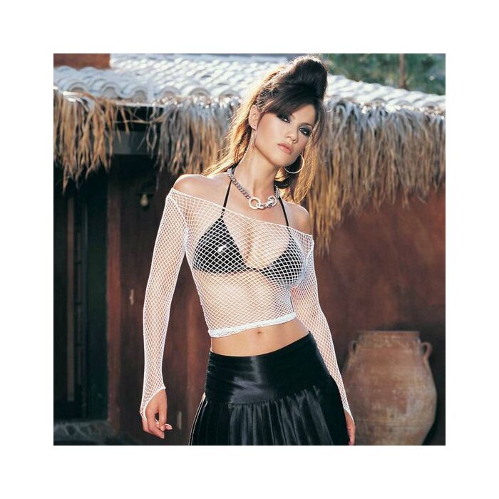 Leg Avenue camisa de manga longa rede industrial branco