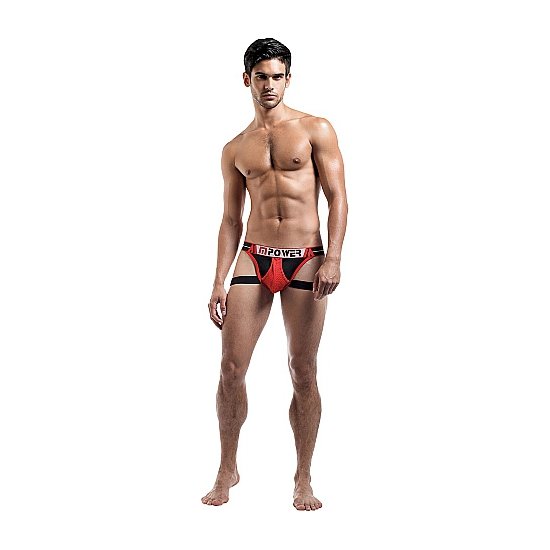 Male power tanga pocket jock negro y rojo